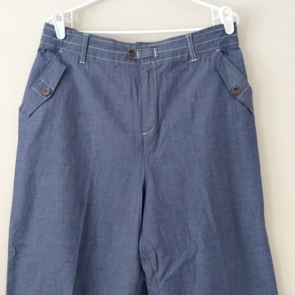 Denim & Co. Two Piece Pantsuit /Top & High-Waisted Cropped Ankle Pants L Blue - Picture 6 of 16